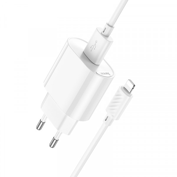 Набір СЗУ 110-240V HOCO C109A 1xUSB+ кабель Lighting, 2.1A, кабель 1м, White, Bliste