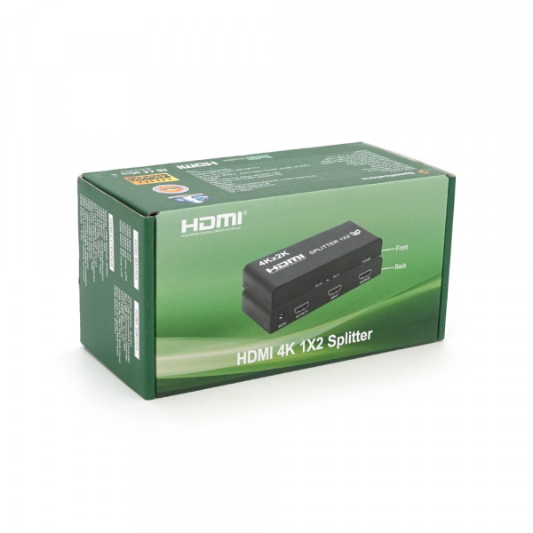 Активний HDMI сплітер 1=>2 порти, 4K, 2K, 3D, 1080Р, 1,4 версія, DC5V/2A, Metal, Box