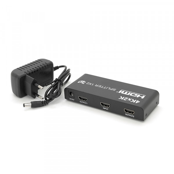 Активний HDMI сплітер 1=>2 порти, 4K, 2K, 3D, 1080Р, 1,4 версія, DC5V/2A, Metal, Box
