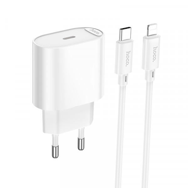 Набір СЗУ 110-240V HOCO C109A 1xUSB-C+ кабель Lighting, PD20W, кабель 1м, White, Blister