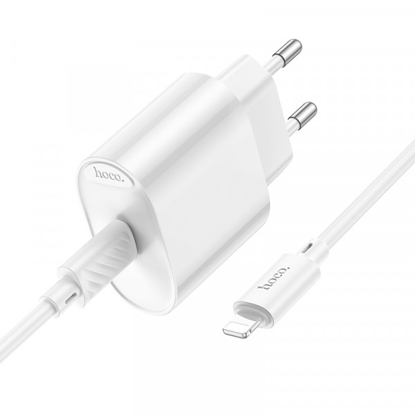 Набір СЗУ 110-240V HOCO C109A 1xUSB-C+ кабель Lighting, PD20W, кабель 1м, White, Blister