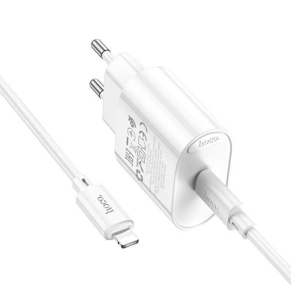 Набір СЗУ 110-240V HOCO C109A 1xUSB-C+ кабель Lighting, PD20W, кабель 1м, White, Blister