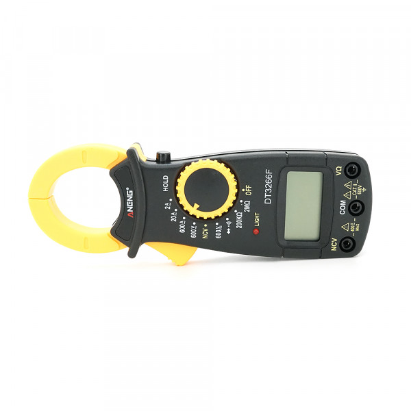 Токові кліщі-мультиметр ANENG DT3266F. Вимірювання: V DC, V AC, A AC, Ω, NCV. Функції: продзвонювання, перевірка діодів, Hold, індикація фази.