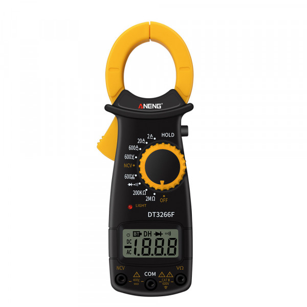Токові кліщі-мультиметр ANENG DT3266F. Вимірювання: V DC, V AC, A AC, Ω, NCV. Функції: продзвонювання, перевірка діодів, Hold, індикація фази.