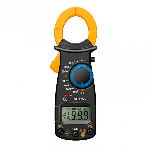 Токові кліщі-мультиметр ANENG VC3266L+. Вимірювання: V DC, V AC, A AC, Ω, NCV. Функції: продзвонювання, перевірка діодів, Hold, індикація фази.