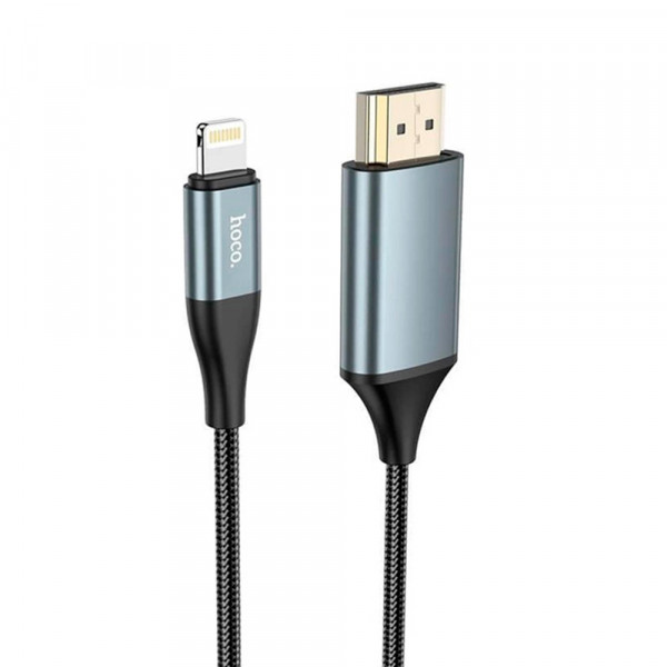 Конвертер Hoco UA15 HDMI (тато)-Lighting (тато) 2м, обплетення, круглий Black/Gray, Box