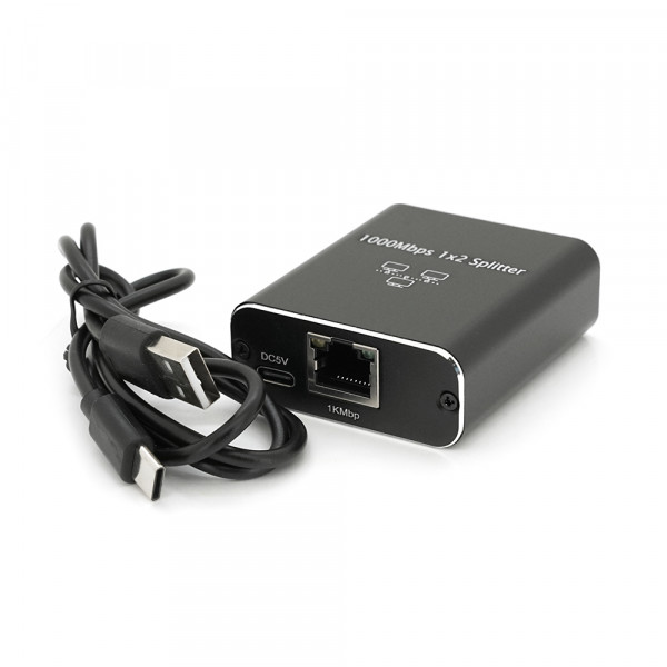 Активний RJ45 сплітер 1=>2 порту, підтримує 1000Mbps, with Type-C power supply
