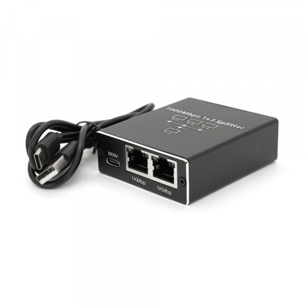 Активний RJ45 сплітер 1=>3 порту, підтримує 1000Mbps, with Type-C power supply