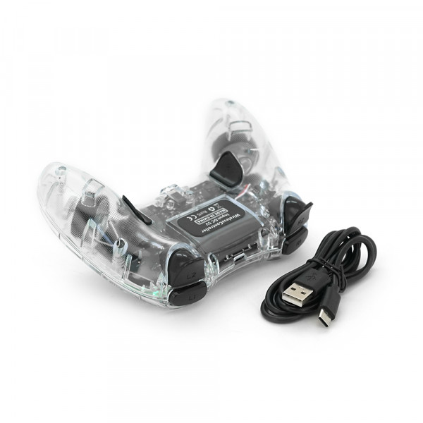 Геймпад Brazzers BR-P05 беспроводной для PS4/PC/IOS/Android DUAL Motor Vibration, BT4.0, AUX, LED light bar, Transparent, 3.7V, 600mAh, Blister-box