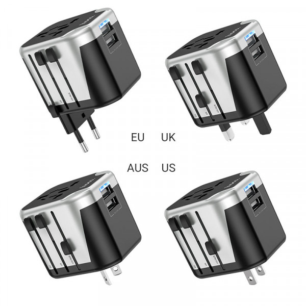 Фільтр HOCO AC5 на 1 розетку + 2 USB, 220В, кабель 1,5м, Black/Gray, Box
