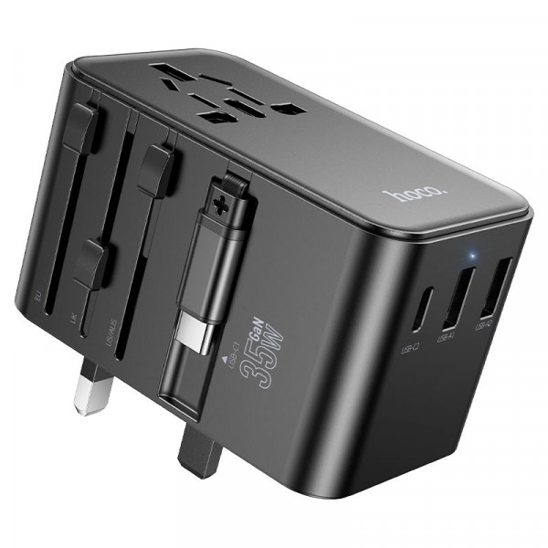 Мережевий фільтр HOCO AC18A на 1 розетку + 2 USB + USB-C, 35W, кабель 1,5 м, 220В, Black, Box