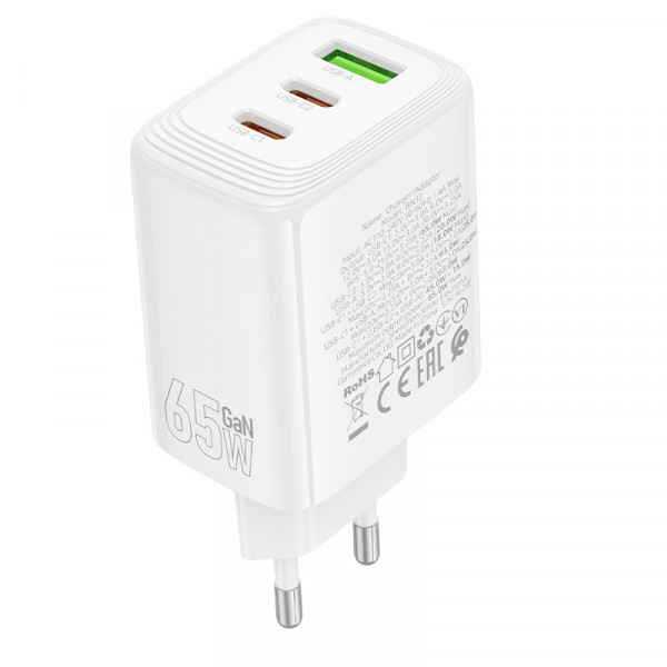 СЗУ BOROFONE BN32, 2xUSB-C+1xUSB-A, PD65W+QC3.0, White, Box