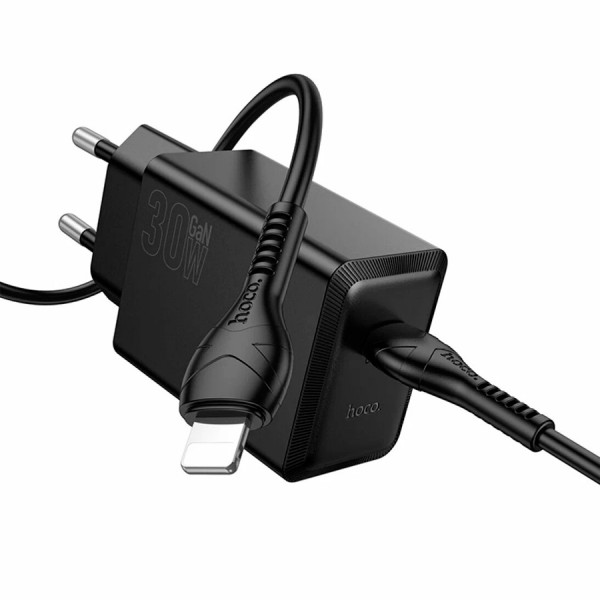 Набір СЗУ HOCO N70 + Type-C/Lighting кабель, 1xUSB+1xUSB-C, PD30W+QC3.0, кабель 1м, Black, Box