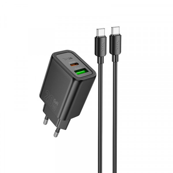 Набір СЗУ HOCO N61 + Type-C/Type-C кабель, 1xUSB+1xUSB-C, PD20W+QC3.0, кабель 1м, Black, Box