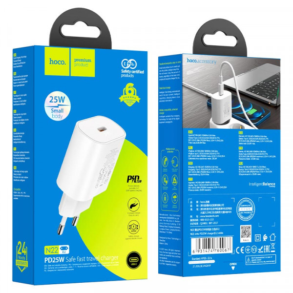 СЗУ HOCO N22, 1xUSB-C, PD25W, White, Box