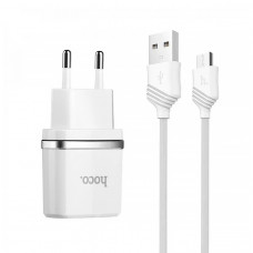 Набір СЗУ HOCO C12 Smart + кабель Micro, 2xUSB, 2.4A, кабель 1м, White, Blister