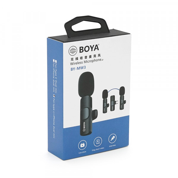 Петличний бездротовий мікрофон BOYA BY-MW3(2шт), роз'єм Type-C, вбудований акумулятор 80 mAh, Black, Box