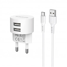 Набір BOROFONE BA23A СЗУ 2xUSB+ кабель USB/Type-C, 2.4A, 1м, White, Blister