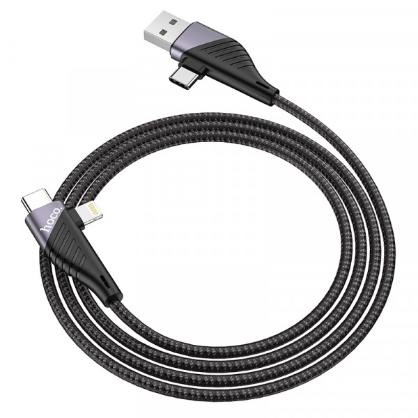 Кабель HOCO U95 4 in 1 USB + Type-C / Iphone + Type-C, 2A, довжина 1.2м, Black, Box