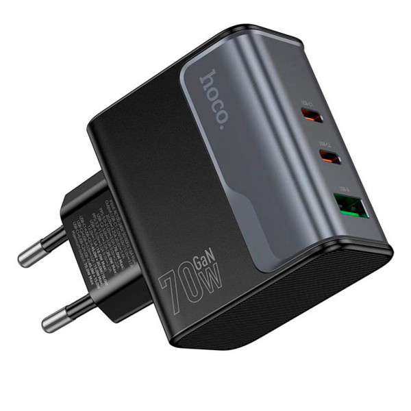 СЗУ 110-240V HOCO CS75A 2USB-C+1xUSB, PD70W+QC 3.0, Black, Blister