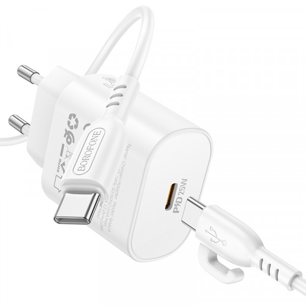 Набір BOROFONE BA82A СЗУ USB-C+ кабель Type-C, PD25W, 1м, White, Box