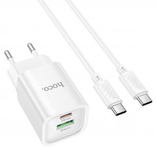 Набір СЗУ HOCO C149A СЗУ+ кабель Type-C/Type-C, 1xUSB-C+1xUSB, PD30W+QC3.0, кабель 1м, White, Box