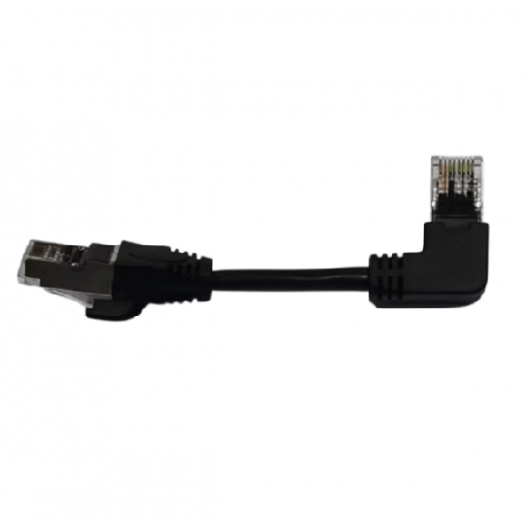 Патч-корд литий FTP, RJ45(прямий/кутовий), екранований, FTP5e 0.125m, patch D=4.9mm AWG28 1x90° CU, чорний, Q200