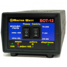 Десульфатирующее ЗУ БОТ-12 автоматичне для акумулятора 12V (7-200Ah) (MF, WET,AGM,GEL,CA/CA), 160-245V,Ток заряду 12,5А, крокодили в комплекті