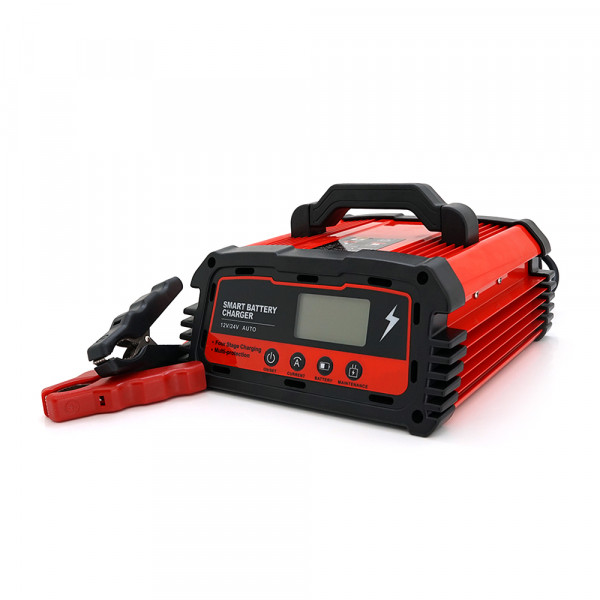 Автоматичне ЗУ для акумулятора DEMUDA 12V/24V (WET, AGM, GEL), AC110/220V, DC14,8В/29,6В, Струм заряду 12V/25A, 24V/10A, LCD, крокодили
