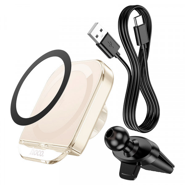 Автоутримувач HOCO HW17+ Wireless Charging 15W, кріплення на торпеду, затискач 50-90мм, Black, Box