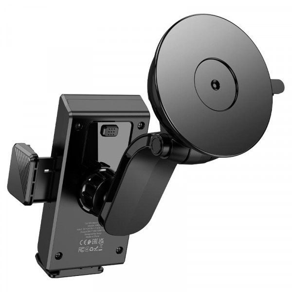 Автотримач HOCO HW22+ Wireless Charging 15W, кріплення на торпеду, затискач 50-90мм, Black, Box