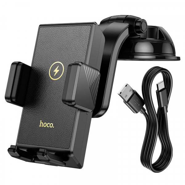 Автотримач HOCO HW22+ Wireless Charging 15W, кріплення на торпеду, затискач 50-90мм, Black, Box