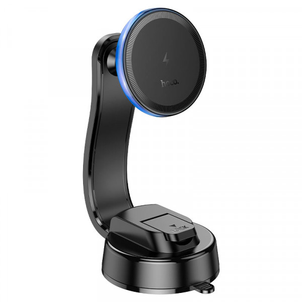 Автоутримувач HOCO HW25+ Wireless Charging 15W, кріплення на торпеду, затискач 50-90мм, Black, Box