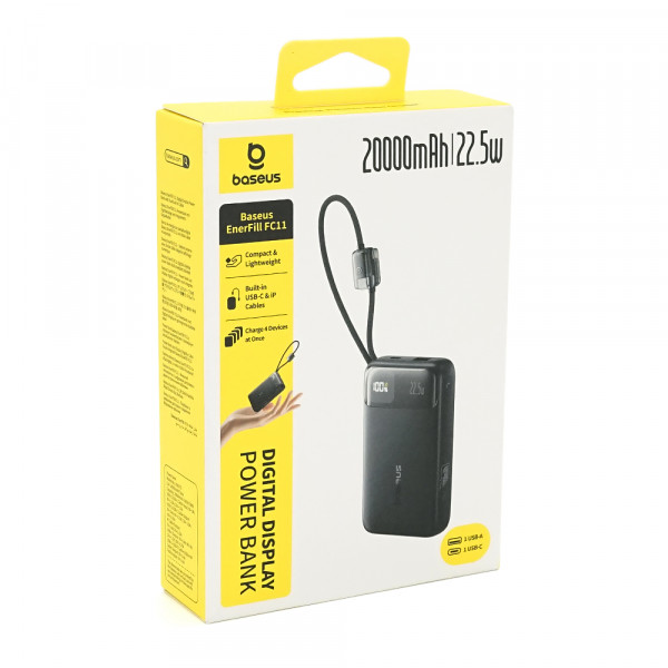 PowerBank Baseus EnerFill FC11 Digital Display  Fast Charge 20000mAh 22.5W, 2*USB+Type-C, PD3.0, QC3.0, Black, Q20