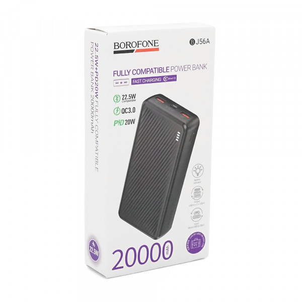 Power bank Borofone BJ56A 20000mAh, 22.5W+PD20W, 2*USB+Type-C, Black, 460g, Box