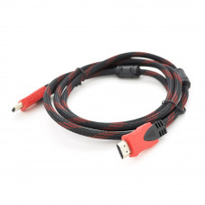 Кабель Merlion HDMI-HDMI 25m, v1.4, OD-7.4mm, 2 фільтра, обплетення, круглий Black / RED, коннектор RED / Black, (Пакет) Q25