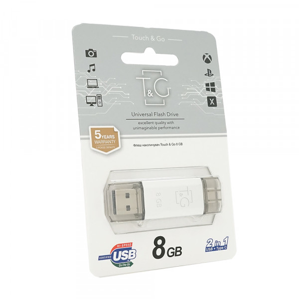 Флеш-накопичувач T&G Star S, USB 2.0+Type-C, 8GB, Metal, Blister