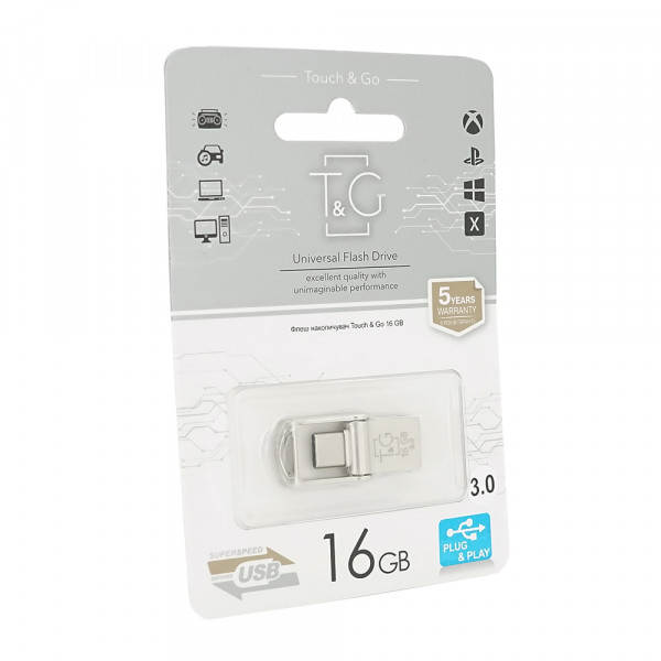 Флеш-накопичувач T&G 104, USB 3.0+Type-C, 16GB, Metal, Blister