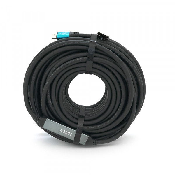 Кабель Merlion HDMI-HDMI 4Kx2K Ultra HD, 25.0m, v2,0, круглий Black, коннектор Blue, Blister-box, Q10