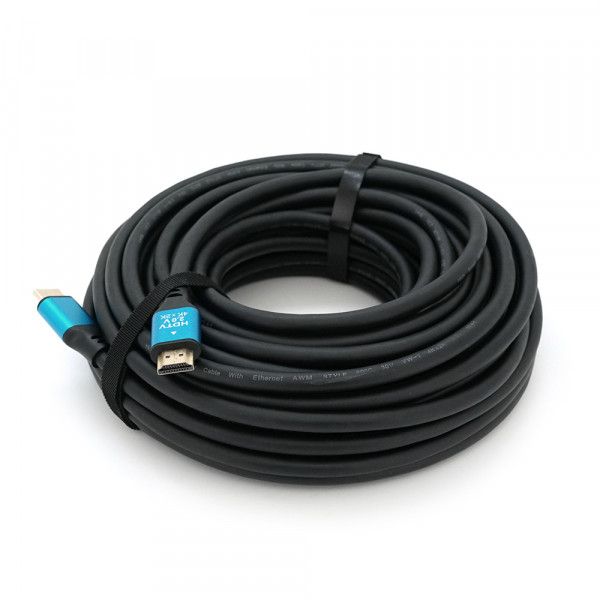 Кабель Merlion HDMI-HDMI 4Kx2K Ultra HD, 20.0m, v2,0, круглий Black, коннектор Blue, Blister-box, Q10