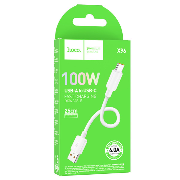 Кабель Hoco X96, USB-Type-C, 100W, White, довжина 0.25м, BOX