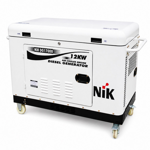 Генератор дизельний NIC DG17000, 3-фазний 230/380V, 50Hz, 12kW, бак 25 л, витрата 3.1 л/год, пуск: стартер/AVR, 1280х710х872 мм, 295кг