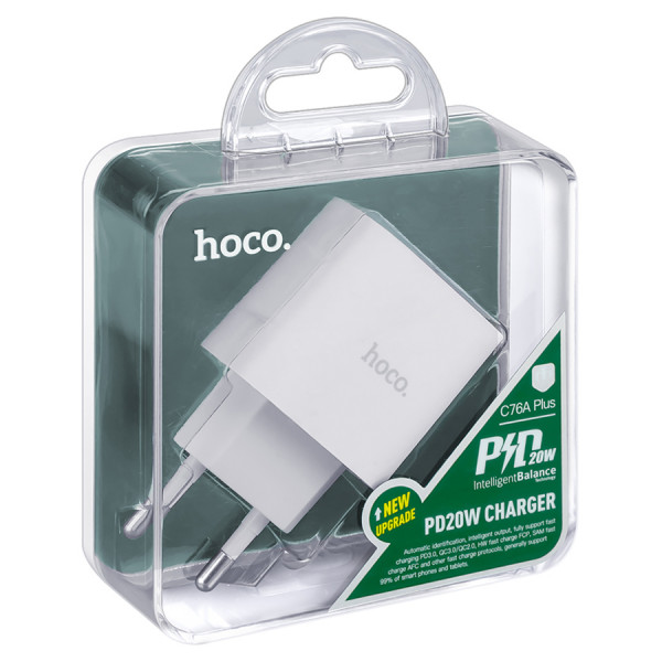 СЗУ 110-240V HOCO C76APlus, USB-C, PD20W, PPS, QC3.0, White, Box