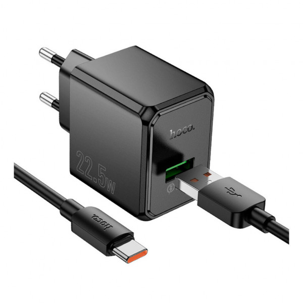 Набір СЗУ 110-240V HOCO CS17A+ кабель Type-C, 1xUSB, 22.5W, 1м кабель, Black, Blister