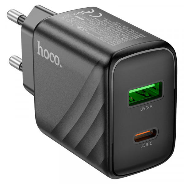 СЗУ 110-240V HOCO CS23A USB-C+USB, 30W, Black, Box