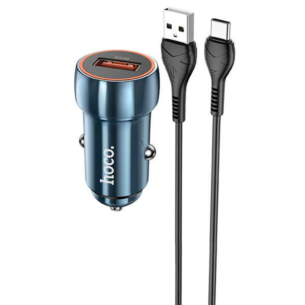 Набір АЗУ 12-24V HOCO Z46 + кабель Type-C, 1xUSB, 18W, кабель 1м, Blue, Box