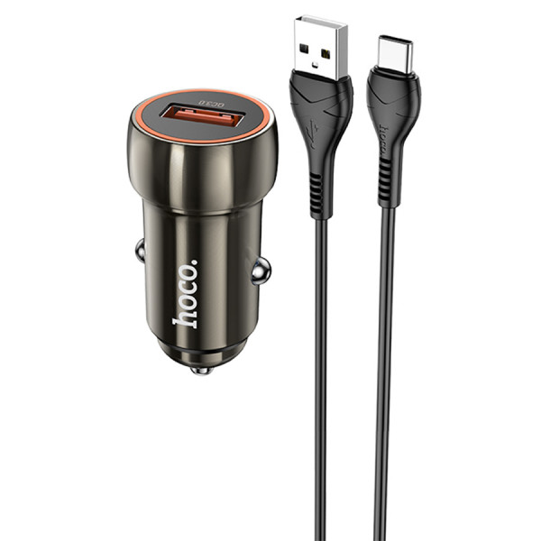 Набір АЗУ 12-24V HOCO Z46 + кабель Type-C, 1xUSB, 18W, кабель 1м, Black, Box