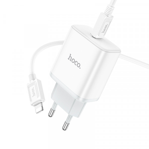 Набір СЗУ 110-240V HOCO C104A + кабель Lighting, 1xUSB-C, PD20W, кабель 1м, White, Box