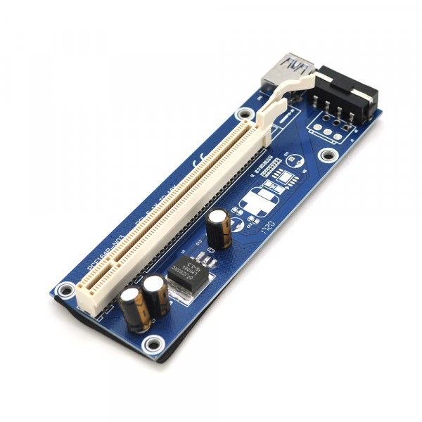 Riser PCI-EX, x1 => x16, 4-pin MOLEX, SATA => 4Pin, USB 3.0 AM-AM 0,6 м (синій), конденсатори CS 220 16V, Пакет