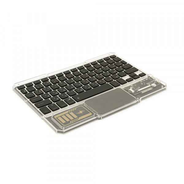 Клавіатура бездротова YT-K333, розкладна, 78 клавіш, Touchpad, (Eng/Pyc), 2.4G, вбудований акумулятор, 245x165mm, Black/Transparent, Box